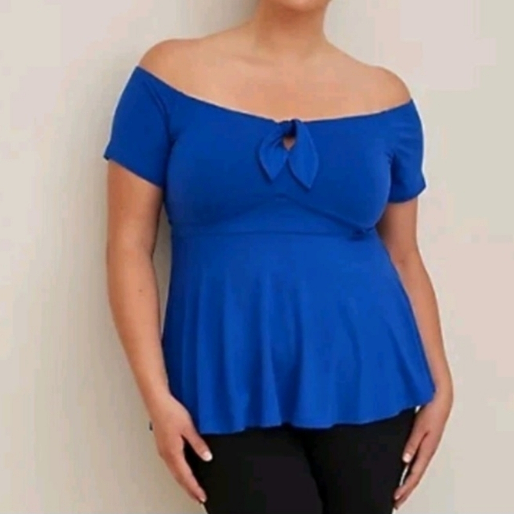 NWT Torrid Size 0 Tie-Front Off-Shoulder Top - Picture 4 of 7